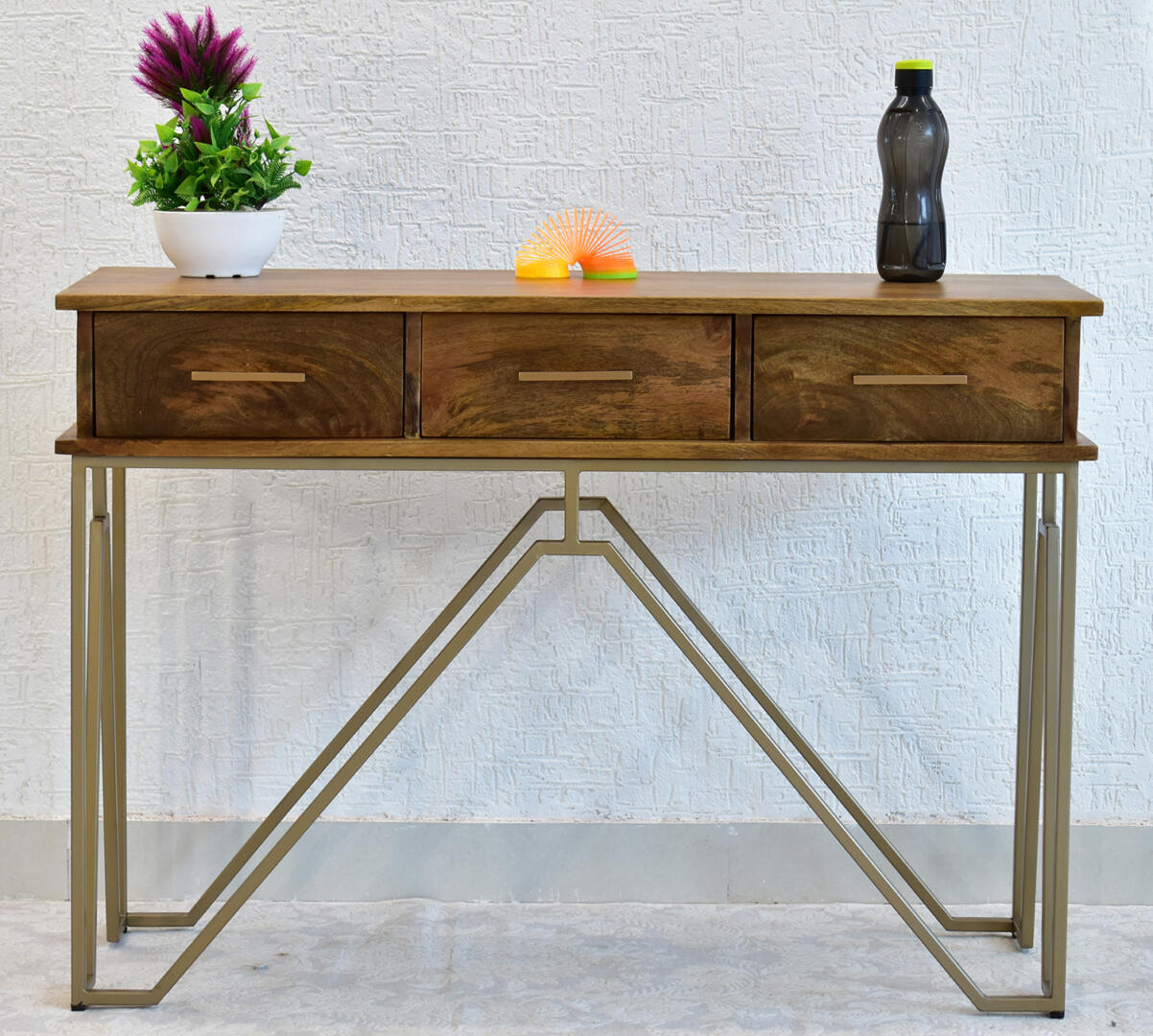 CASINO Console Hall brown Table with Golden Finish